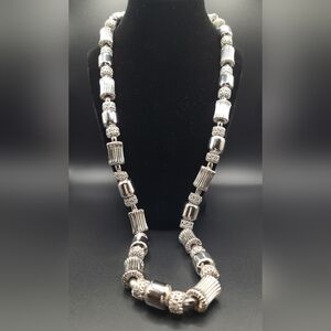 Monet Signed Vintage Silver Large Detailed Beaded Necklace